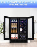 French Door Beverage Refrigerator, 24 Inch Dual Zone Built-in Fridge with Glass 