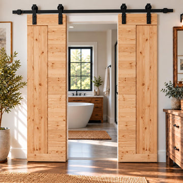 Double 20 in x 84 in Barn Door with 8FT Sliding Hardware Kit, Unfinished Modern Style/Solid Wood/Simple Assembly is