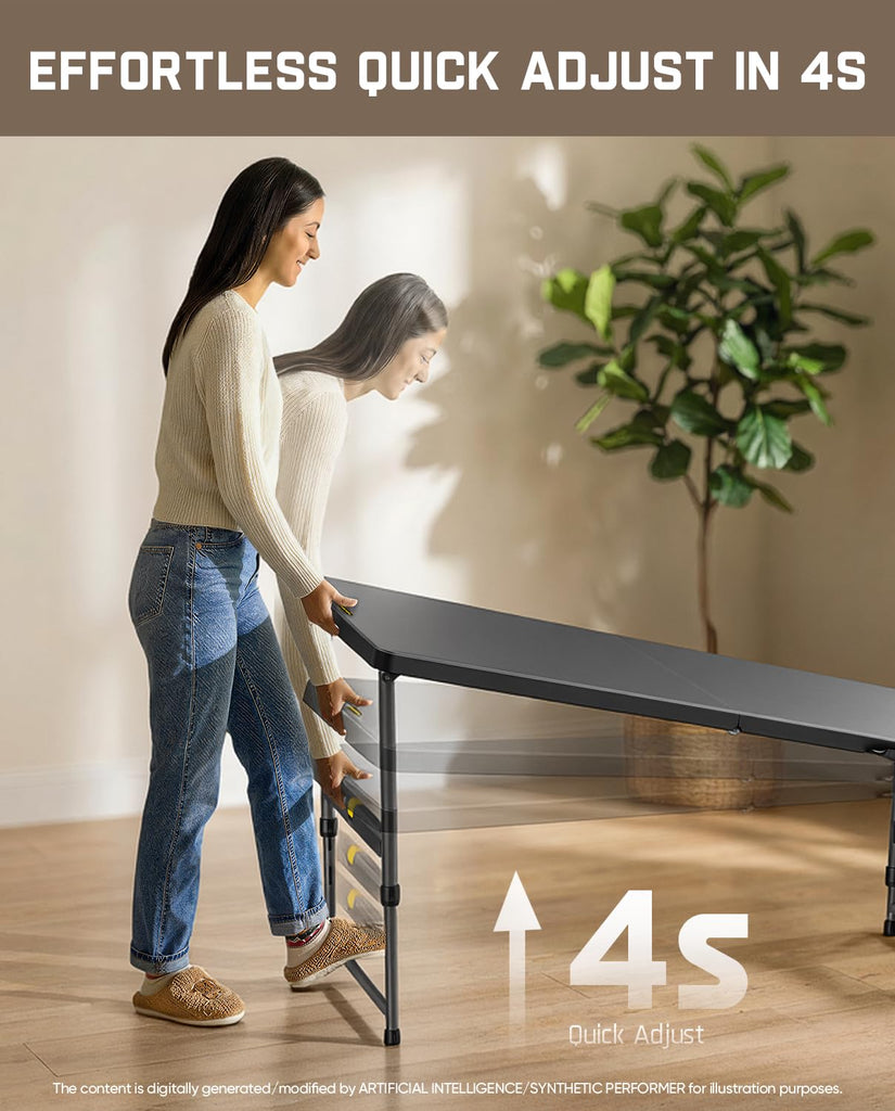 Folding Table Plastic 6ft Quick Adjust 3-Height Picnic Party