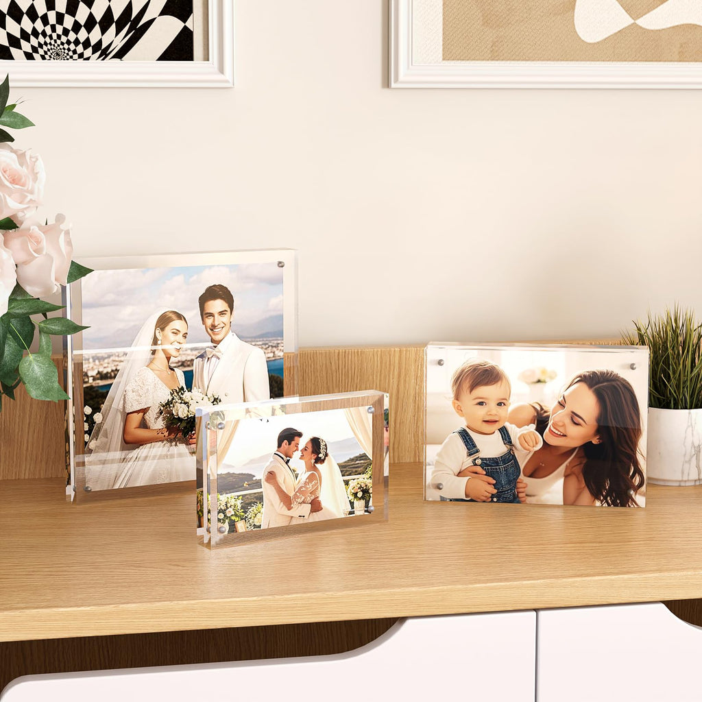 5x7 Acrylic Frames 6 Pack, 20mm Thicker Frameless Clear Picture Frames, Double Sided Magnetic Picture Frames, Free