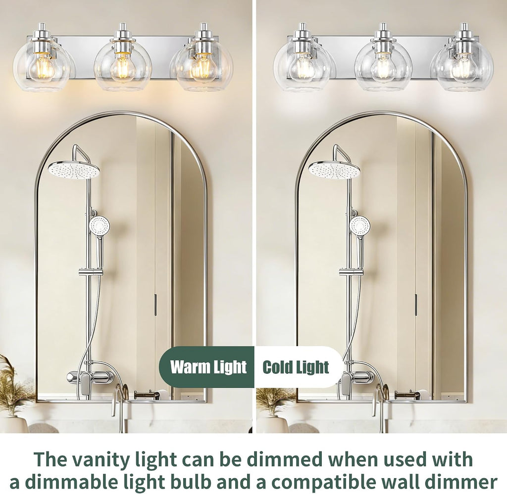 3 Light Bathroom Light Fixtures-Chrome Bathroom Vanity Lights, Modern Vanity Lights 3-Light Bathroom Lighting