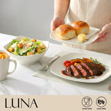 Luna Plates and Bowls Sets, 16 Piece Modern Porcelain Dish Set for 4, Chip and Scratch Resistant Square Dinnerware Set