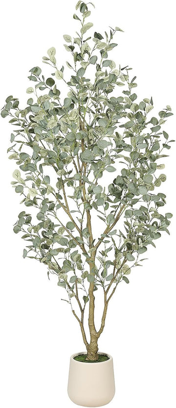 7FT Faux Eucalyptus Tree with White Exquisite Planter