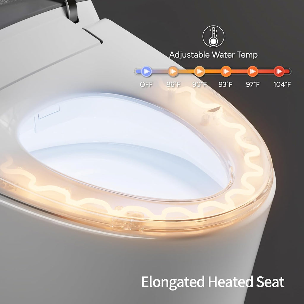 Smart Toilet with Built-In Bidet, Dual Flush, ADA Comfort Height Seat, Powerful Flush, 12" Rough-In, Foot Sensor, Heated Seat, Remote Control, Night Light