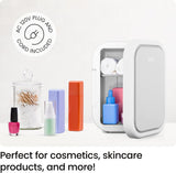 Portable Mini Fridge - Fits 6 x 12 oz Cans, Cooler and Heater Mini Fridge for Bedroom, Car, Office, Dorm and Skincare