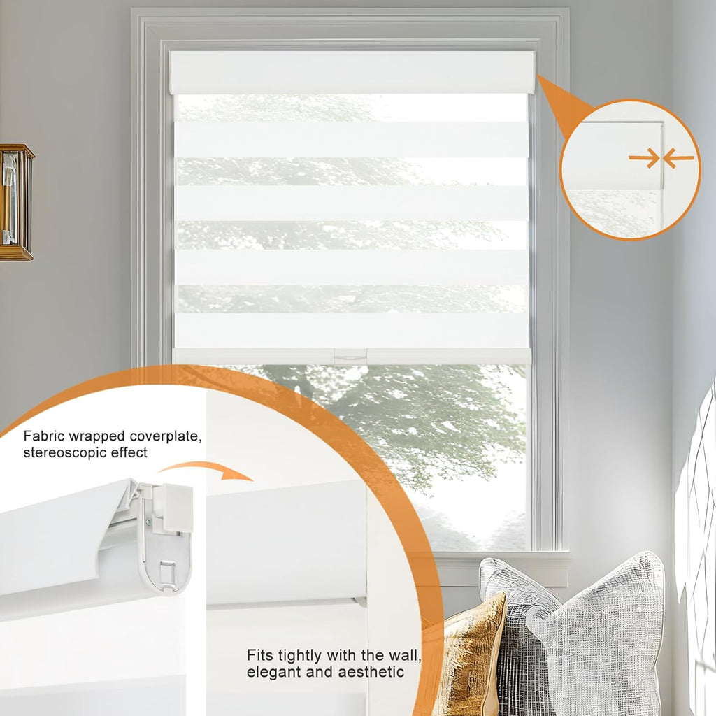 No Drill No Tool Custom Size Zebra Blind Dual Layer Privacy for Day and Night Window Blinds Light Filtering Cordless