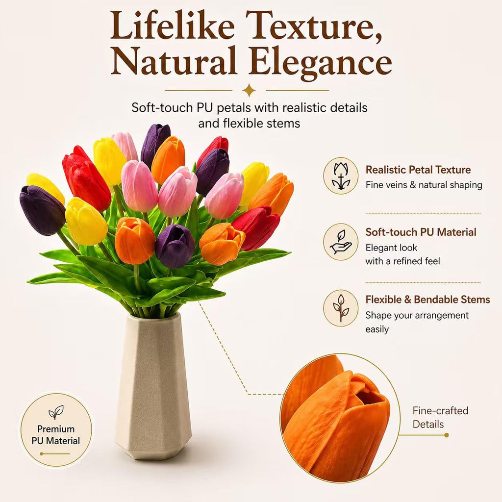 20 Stems Multicolor Artificial Tulip Flowers Centerpieces