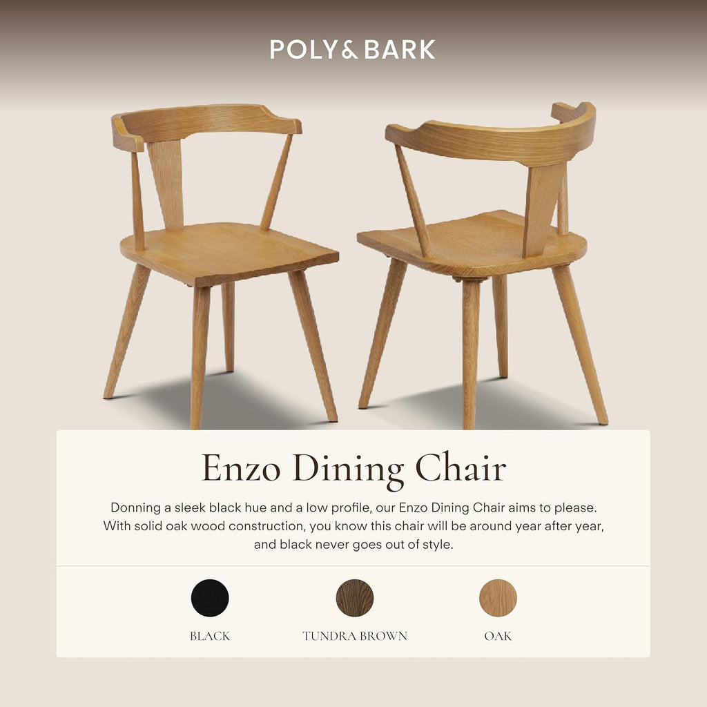 Mid Century Modern Enzo Dining Chair Solid Oak Wood Set of 2