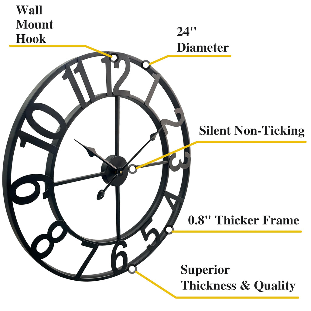 Silent 24 Inch Wall Clocks Decor, Arabic Numeral