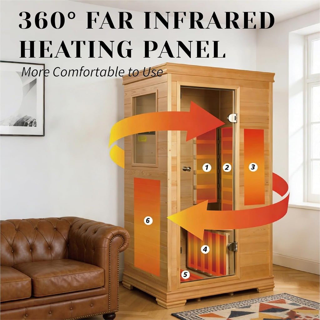 Royal Saunas 1-Person Infrared Indoor Sauna for Home, Compact Hemlock Dry Sauna with Low-EMF Heating, 960W/120V