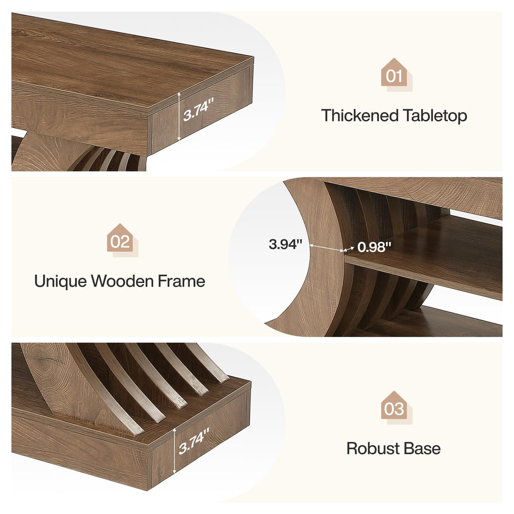 63-Inch Farmhouse Entryway Console Table with Storage, TV Console with Curved Design, Brown (Brown, 15.75" D x 63" W
