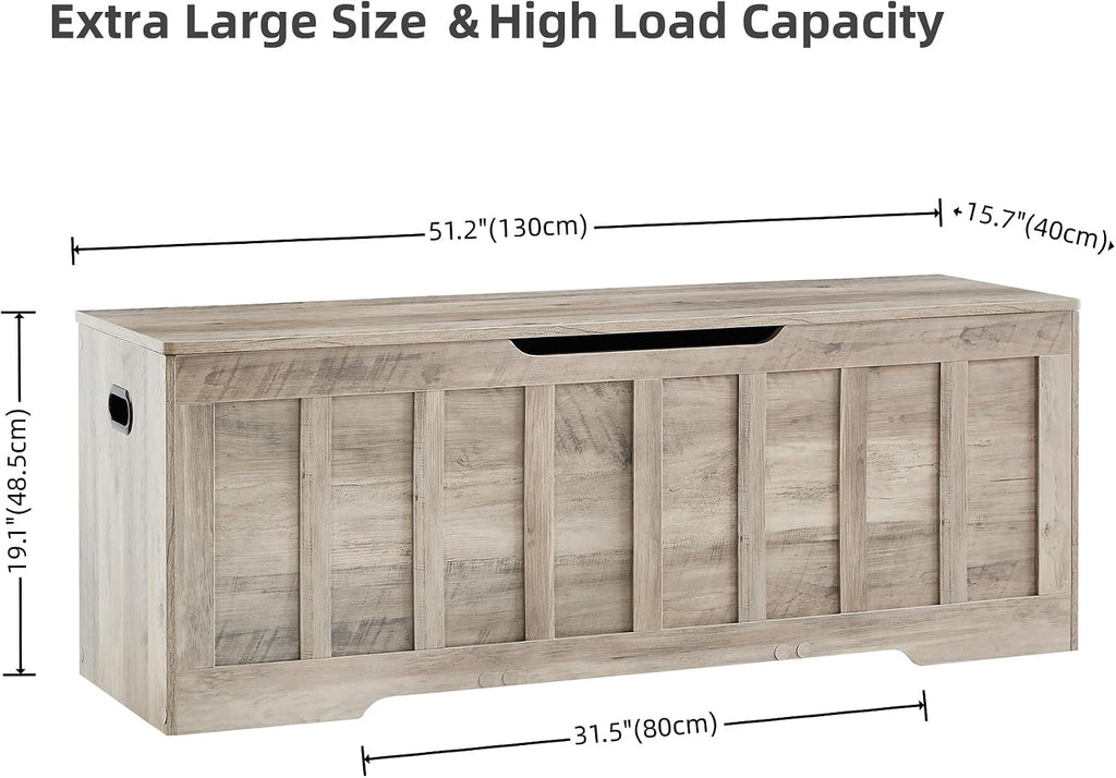 51.2" Storage Chest Extra Large,Storage Bench with 2 Safety Hinges,Shoe Bench,51.2 * 15.7 * 19.1 inches,Wooden Trunk