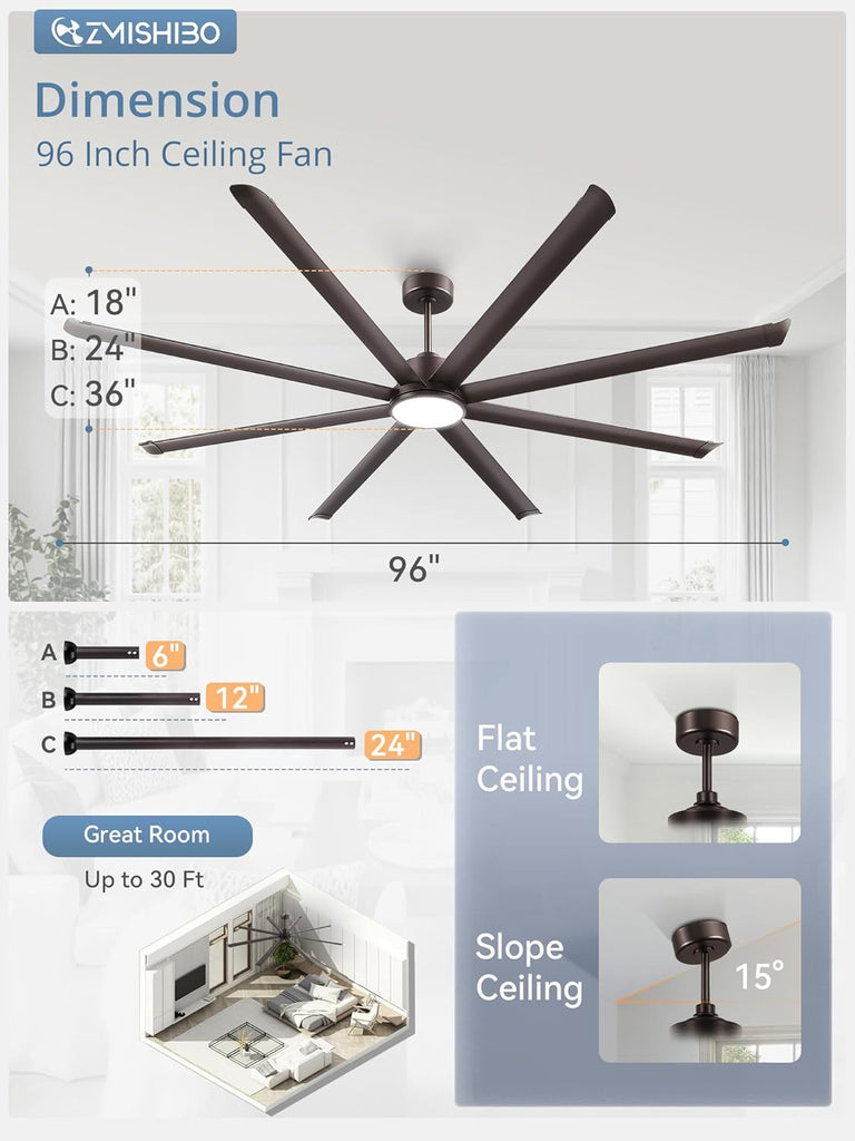 96" Ceiling Fan with LED Light and Remote - Oil Bronze