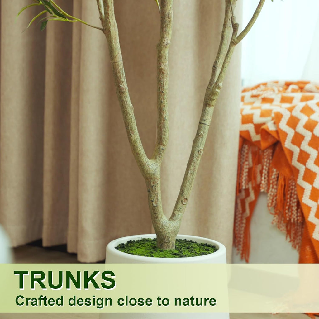 Olive Trees Artificial Indoor, 7FT Tall Faux Olive Tree with White Tall Planter, Artificial Plants with Natural Wood
