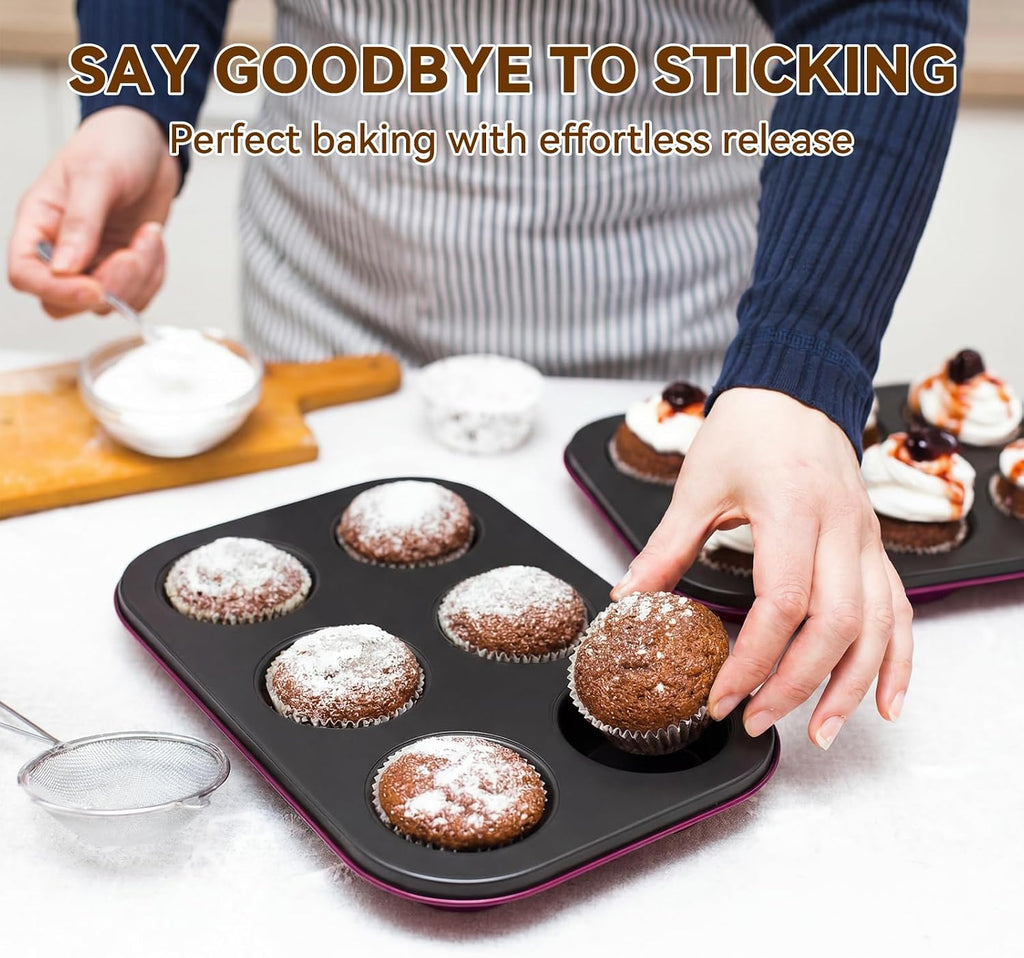 13-Piece Pans Set, Nonstick Bakeware Sets, Plum | Includes Cookie Sheet with Rack, Cake Pan, Loaf Pan, Roasting Pan