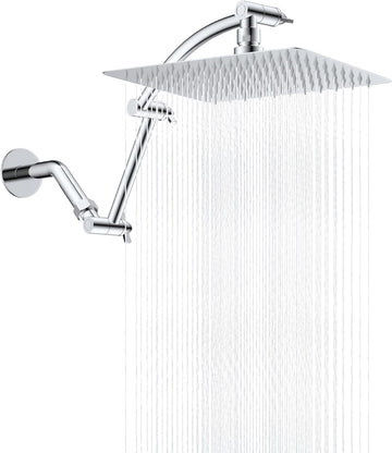 All Metal cUPC Certified Rain Shower Head, 10'' High Pressure Rainfall Showerhead with 16" Shower Head Extension Arm