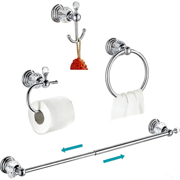 Crystal Bathroom Accessories, Chrome 24 Inch Towel Bar Set Polished Brass Toilet Paper Holder Towel Ring Coat Hooks