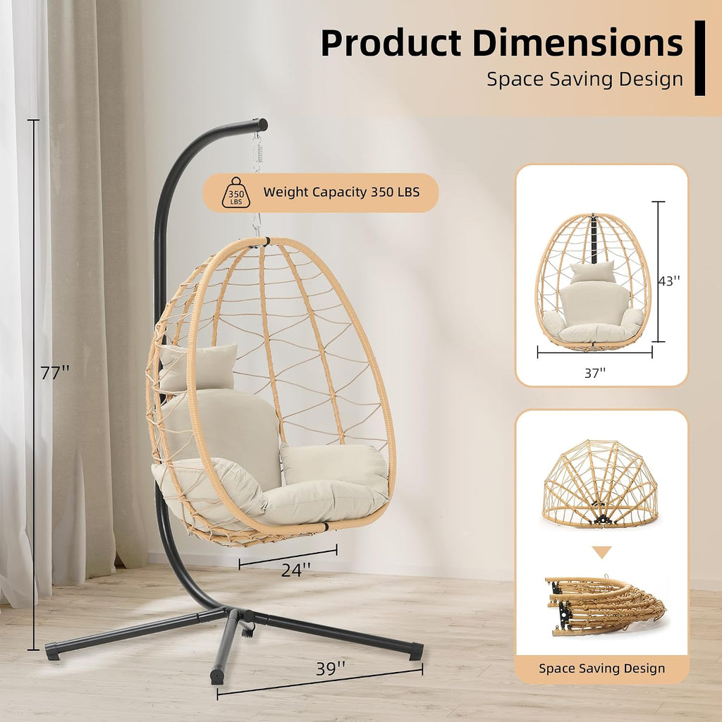Egg Chair with Stand, Swing Chair Hanging Chair Nest Basket, UV Resistant Removable & Washable Cushions,350LBS