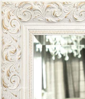 Bella French Ornate Embossed Wood Framed Wall Mirror (22.25" x 28.25", Antique White)