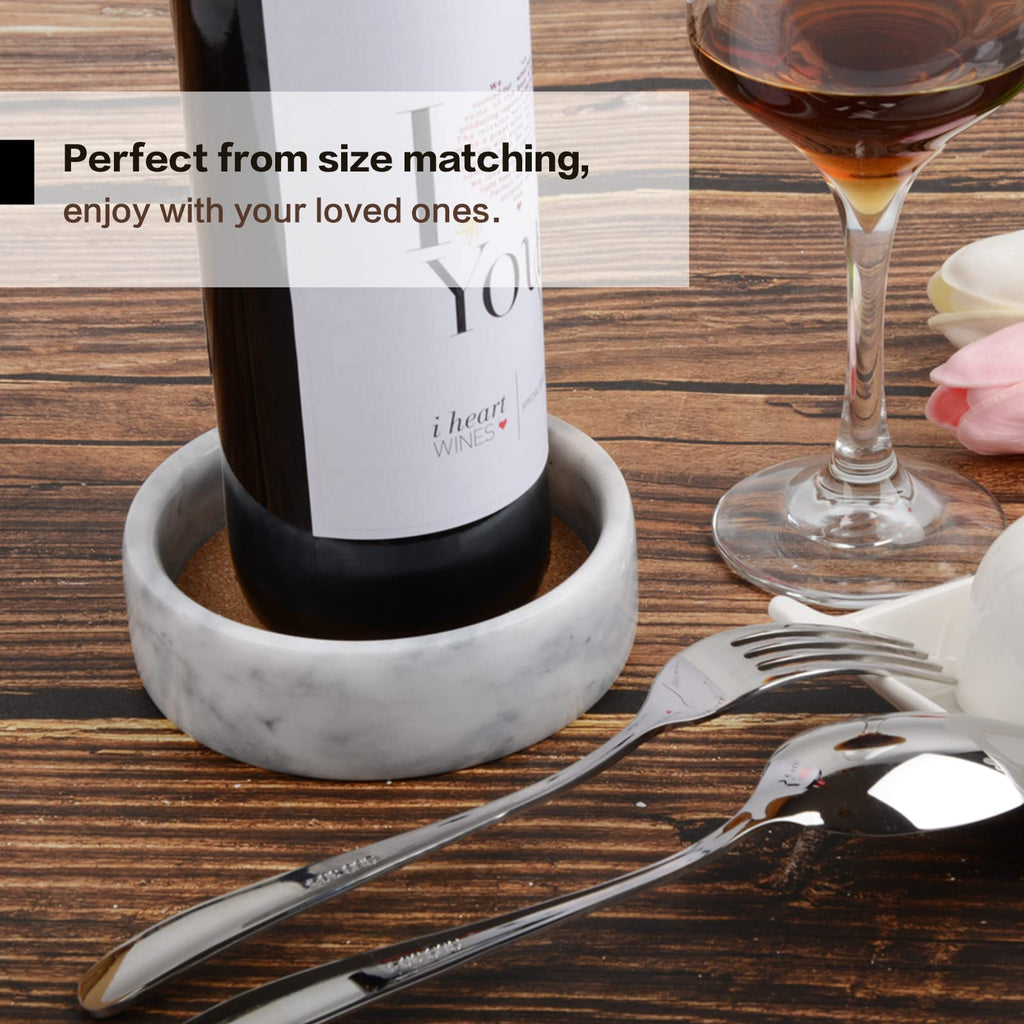 Marble Wine Bottle Coaster with Absorbent Cork Spacer for Wine Coaster Champagne Bottle Jewelry Organizer (White)