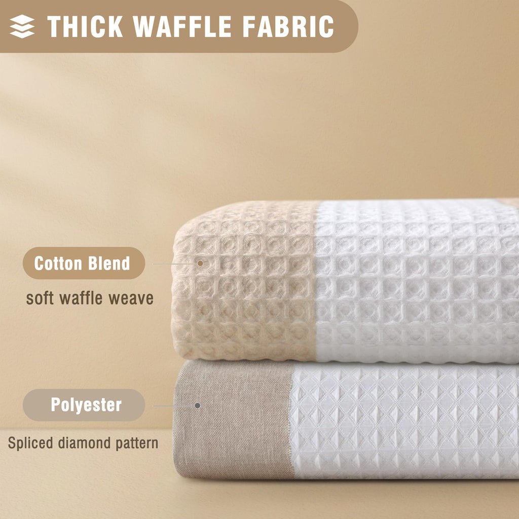 Long Waffle Heavyweight Cotton Fabric Beige Stripe 72Wx84L