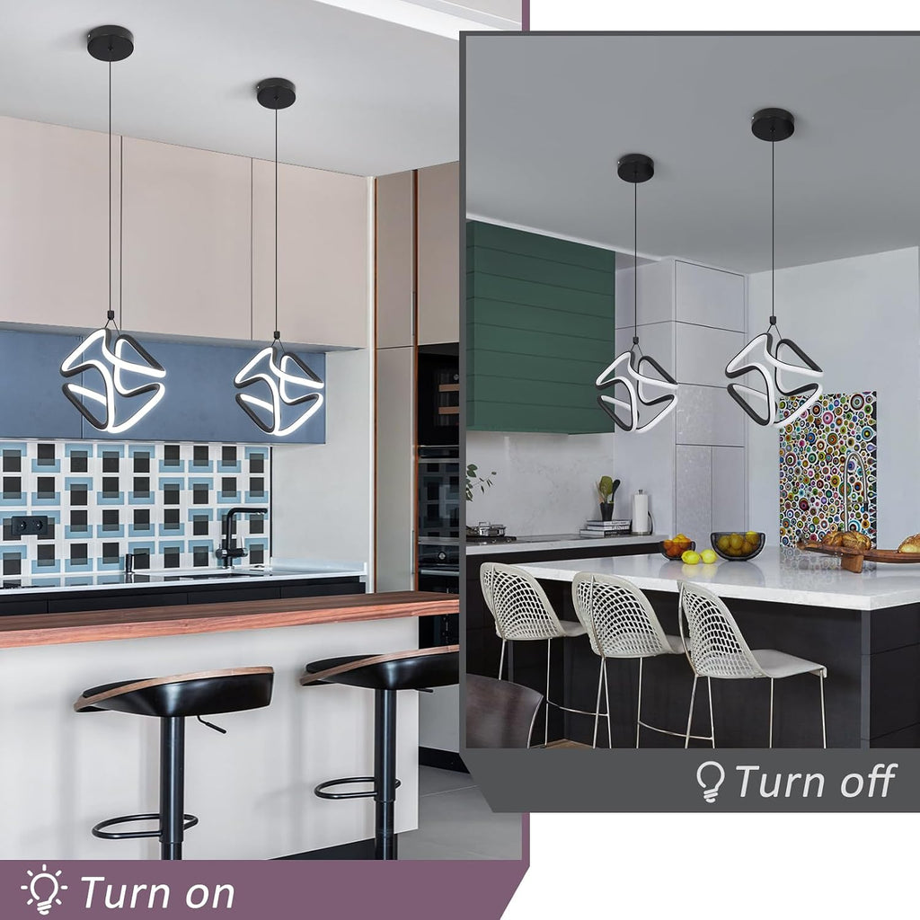 Black Led Pendant Light Fixtures,6000K Cool White Modern Pendant Lights for Kitchen Island,Adjustable Height Kitchen