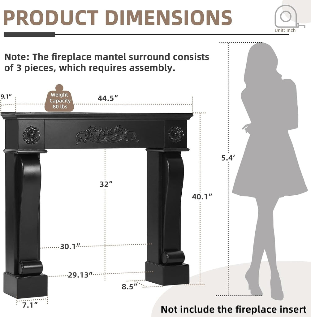 Modern Surround, Decorative Wooden Freestanding Mantel for Electric Fireplace, Waterproof & Anti-Tipping, Premium MDF