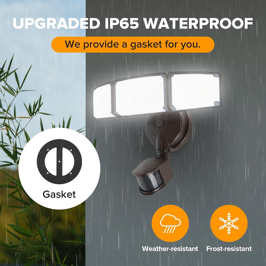 72W 7500LM LED Security Lights Motion Sensor Light Outdoor, 5000K Daylight, IP65 Waterproof, Dusk to Dawn, 3-Head