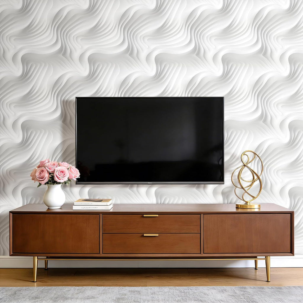 Modern Peel and Stick Wallpaper Grey White Minimalist Wave 3D Effect Wallpaper Self Adhesive Easy Removable Bedroom