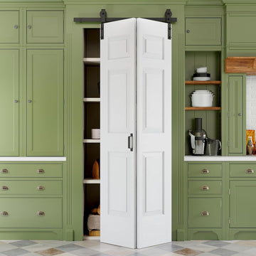 36" x 84" Paintable Bifold Barn Door, No Assembly Required, 6 Panels Bi Fold Barn Door with Hardware