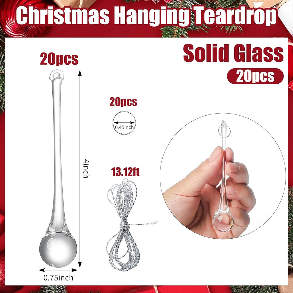 20pcs 4inch Clear Crystal Glass Teardrop Ornaments for Christmas Tree, Chandelier Crystals Replacement Parts
