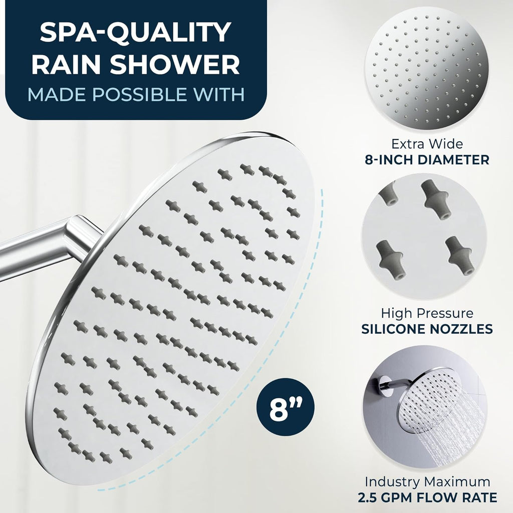 Solid Metal 8 Inch Rainfall Shower Head - CHROME - Shower Head Rainfall