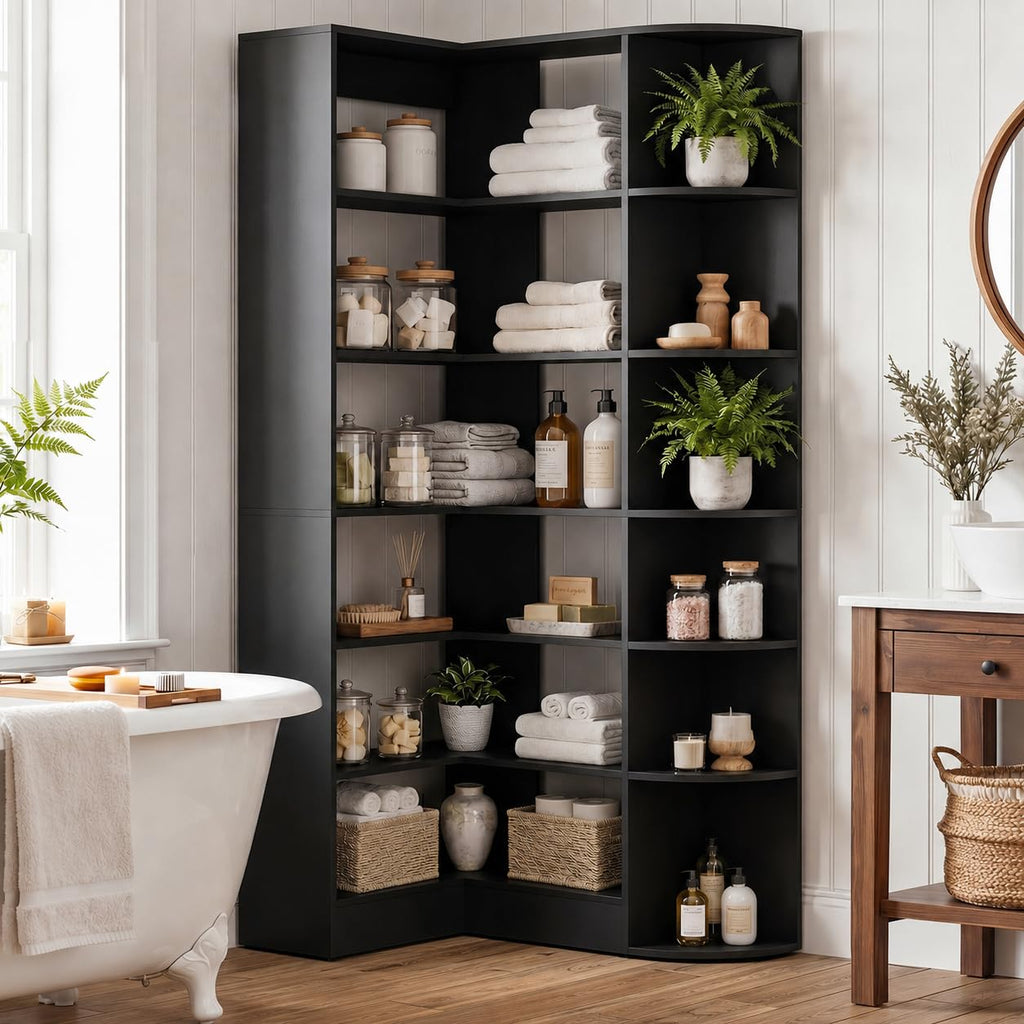 7-Tier Corner Shelf with Edge Protection, Black