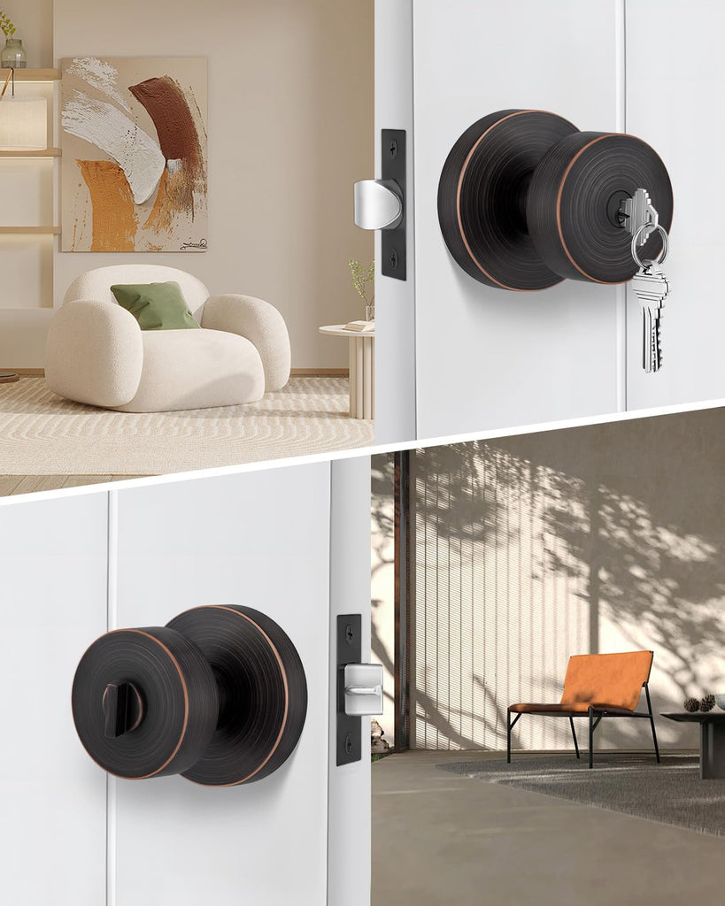 Keyed Alike Entry Oil Rubbed Bronze Exterior Door Knobs 2 Pack