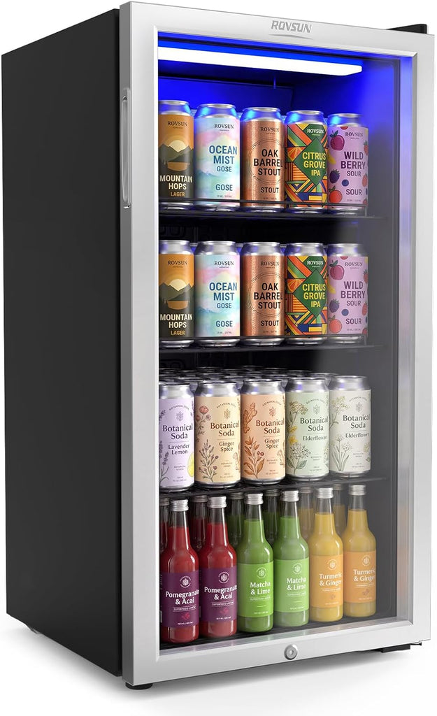 3.3 Cu.Ft. Beverage Refrigerator Cooler with Double Layer Glass Door & Adjustabl