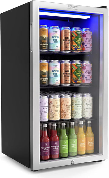 3.3 Cu.Ft. Beverage Refrigerator Cooler with Double Layer Glass Door & Adjustabl