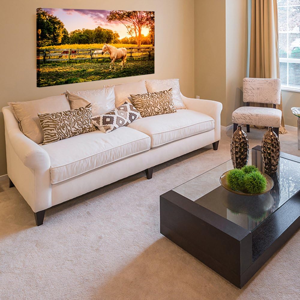 Large Size Horse of a Farm Canvas Prints Wall Art Picture Modern Sunset Landscape Wild Animal High Definition Print