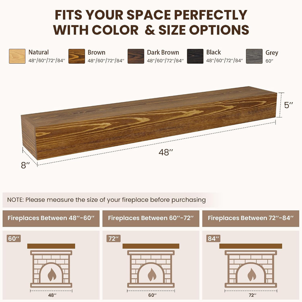 Wall-Mounted Mantles for Over Fireplace - Farmhouse Fireplace Mantle Shelves - Handcrafted Wood Fireplace Mantels