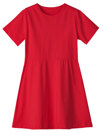 Toddler Girls Cotton Short Sleeve Dress Loose Casual A-Line Skater Dresses Red 120