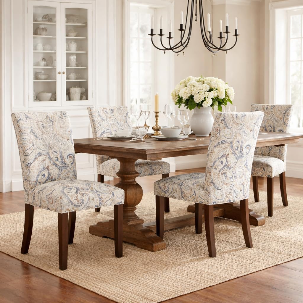 Classic Parsons Dining Chair - Blue Velvet Paisley Print (Set of 2)
