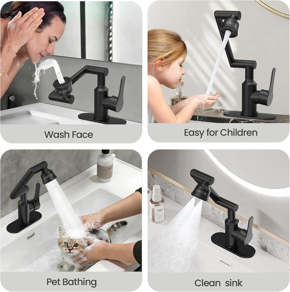 Bathroom Sink Faucet, FunnyAir Stainless Steel 1080° Rotatable Faucet for Sink 1 Hole or 3 Holes