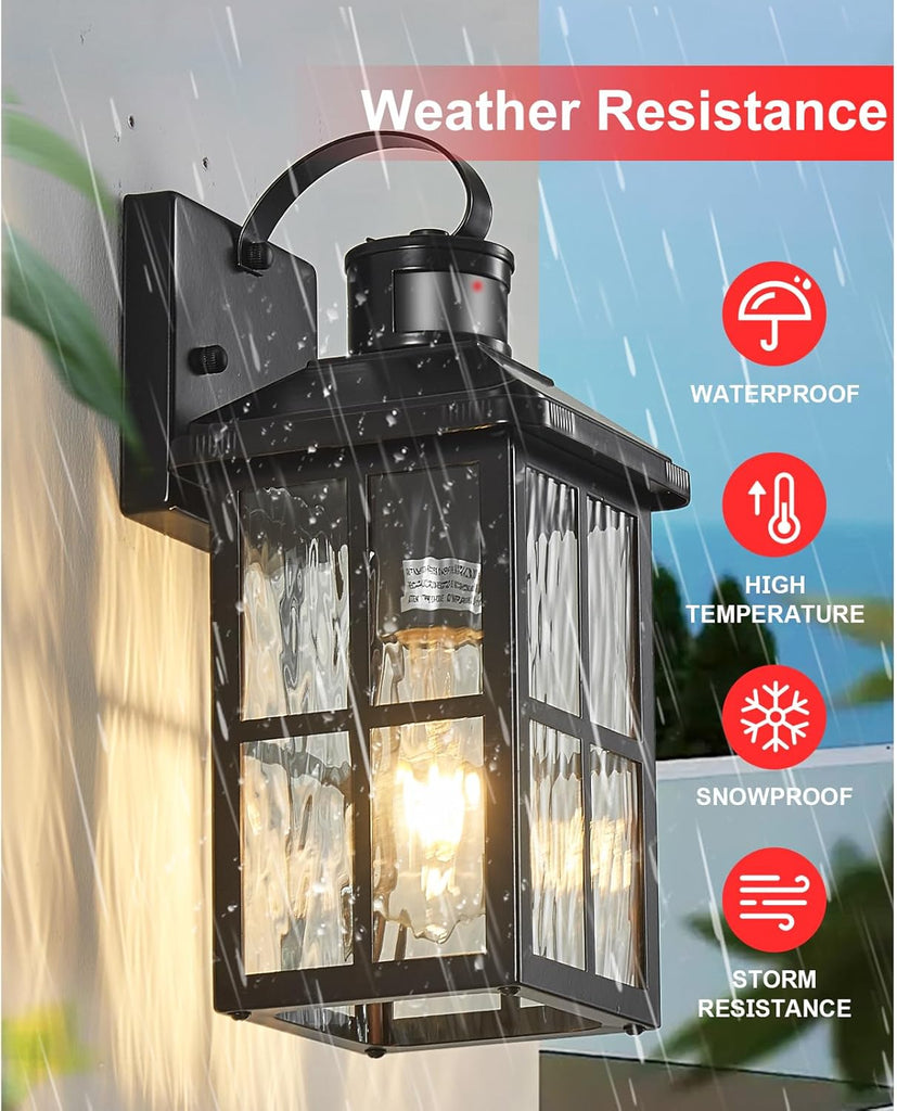 Motion Sensor Outdoor Lights Dusk to Dawn Porch Light Black Exterior Lighting Fixtures Modern Outside Wall Mount Coach