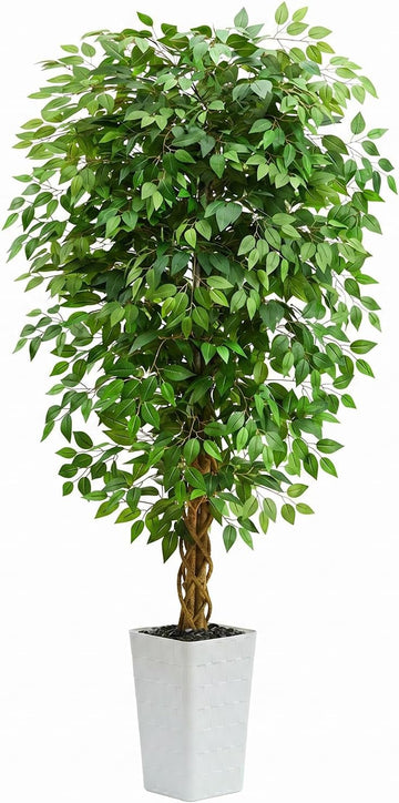Artificial Ficus Tree 6FT Faux Floor Tree with Planter UV Resistant Potted Fake Silk Plant - Indoor Outdoor Lifelike