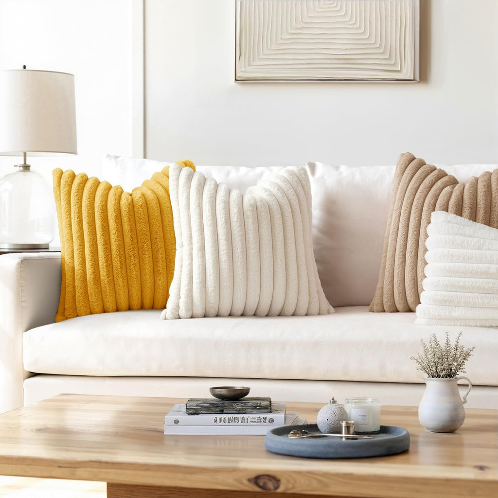 Faux Fur Decorative Throw Pillow Covers 18x18 Inch Set of 2, Modern Spring Home Decor Soft Plush Couch Pillows Cozy