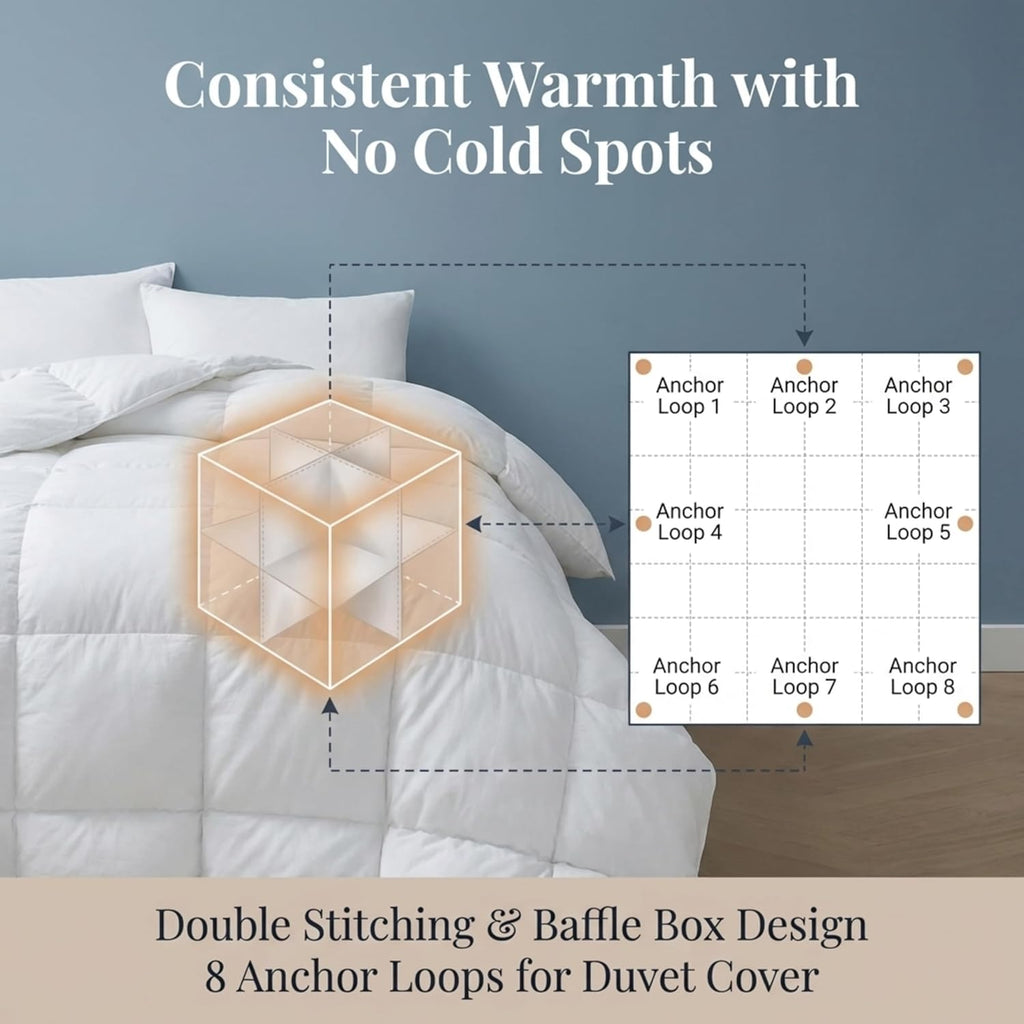| Hotel-Quality All-Season Down Comforter Queen | Lightweight Yet Warm Duvet Insert for Hot Sleepers