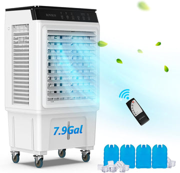7.9Gal Portable Swamp Cooler, 2300CFM Evaporative Air Cooler with Auto Oscillating, Remote, 3 Speeds