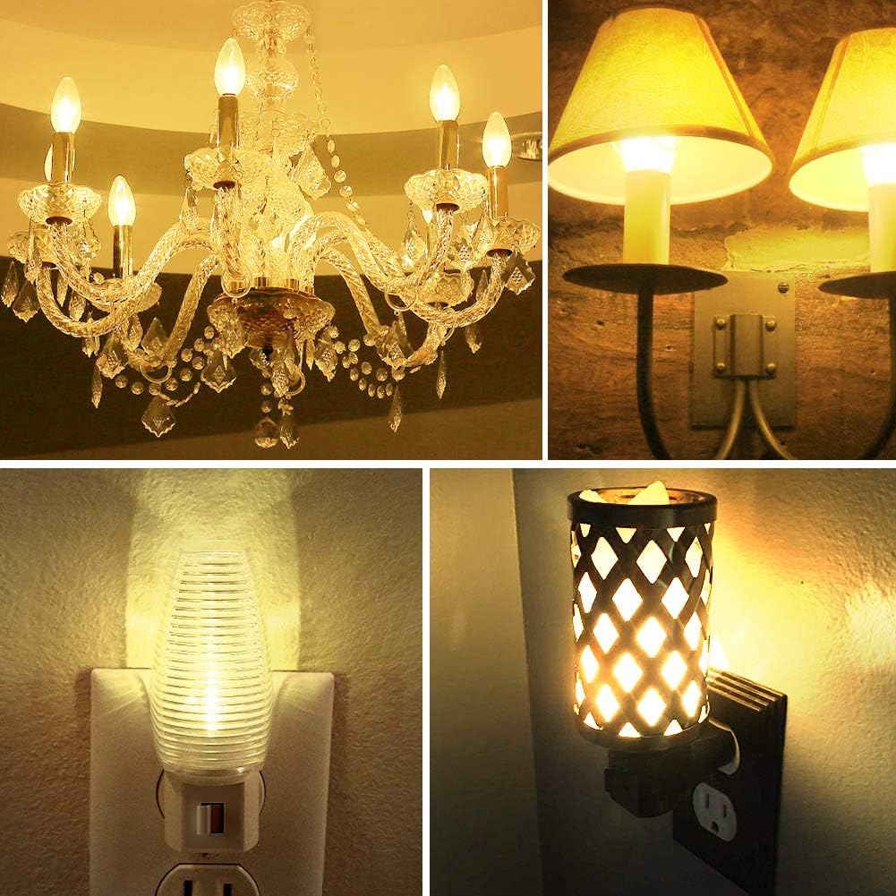 Night Light Bulbs, C7 Candelabra LED Light Bulbs, E12 Chandelier Base, 4W 5W 6W 7W Incandescent Equivalent, Warm