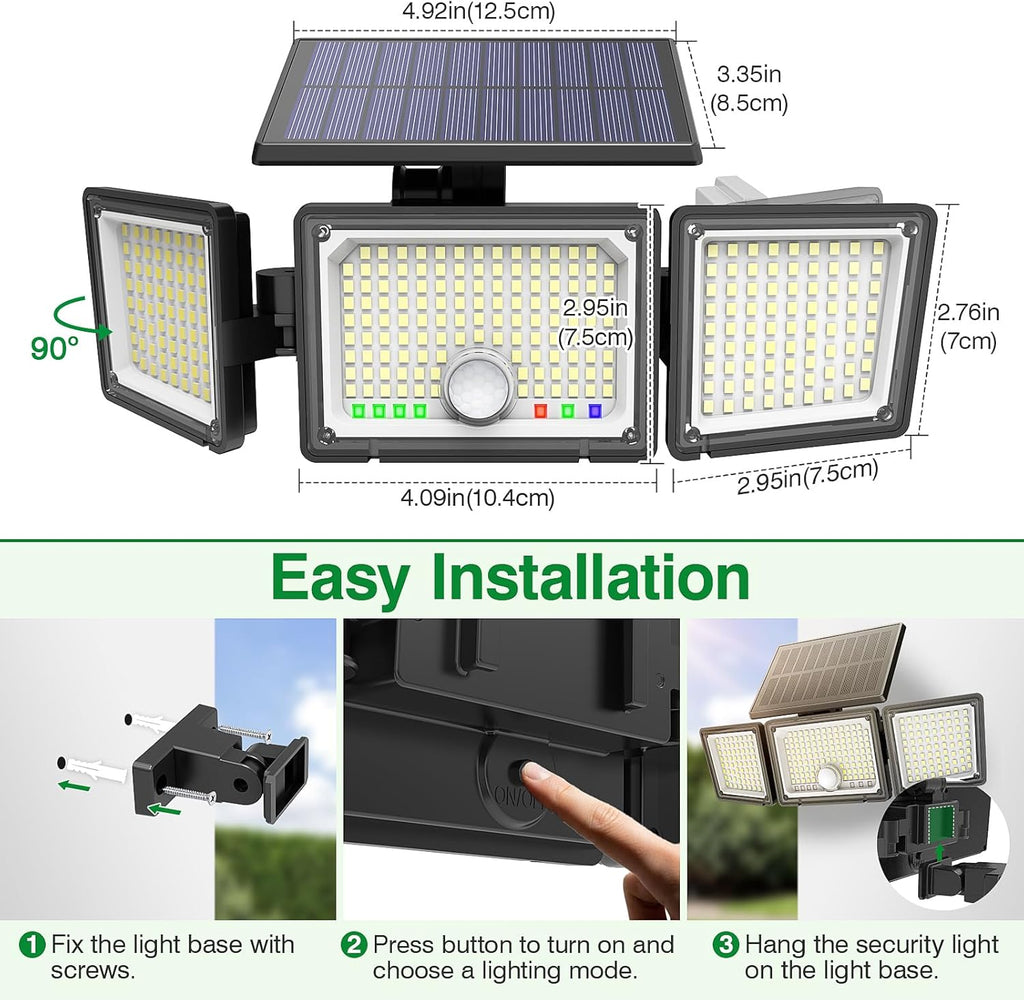 Solar Outdoor Lights Motion Sensor, 2500LM 286 LED Security Flood Lights with Visual Battery & Mode Display, 3