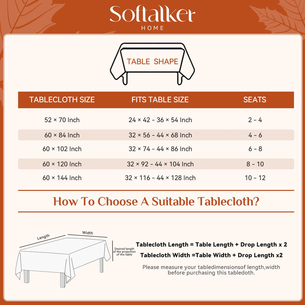 Fall Jacquard Rectangle Tablecloth, 60 x 120 Inch Rust