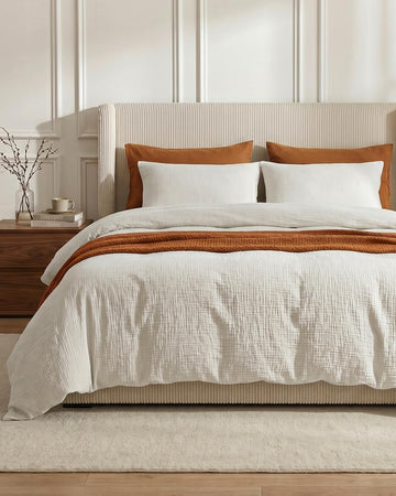 Muslin Duvet Cover, 100% Washed Cotton Duvet Cover Set, Ultra Soft Comforter Cover Linen Like, 3 Pieces